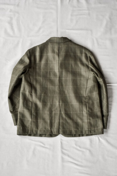 QUILP DUNBAR Coverall Jacket Wool Linen Windowpane Olive