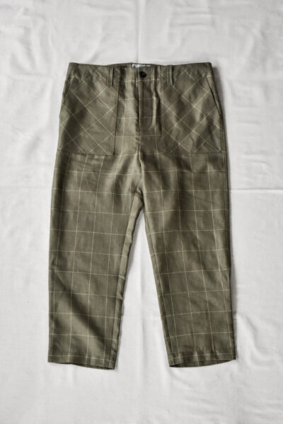 QUILP SCOTT Baker Pants Wool Linen Windowpane Olive