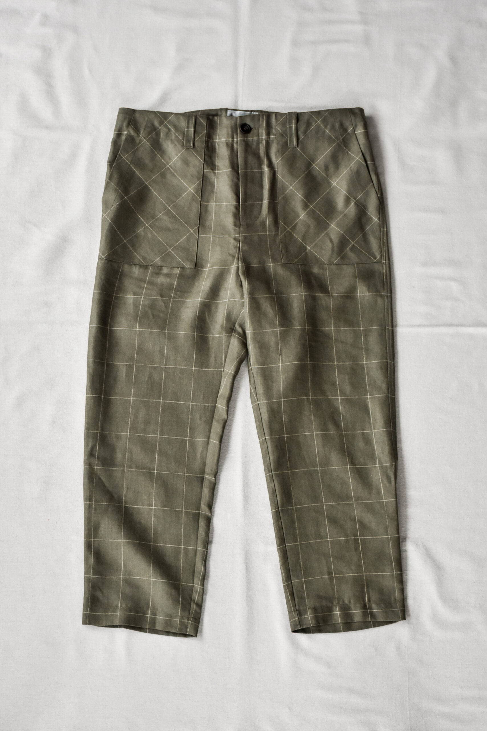 QUILP SCOTT Baker Pants Wool Linen Windowpane Olive