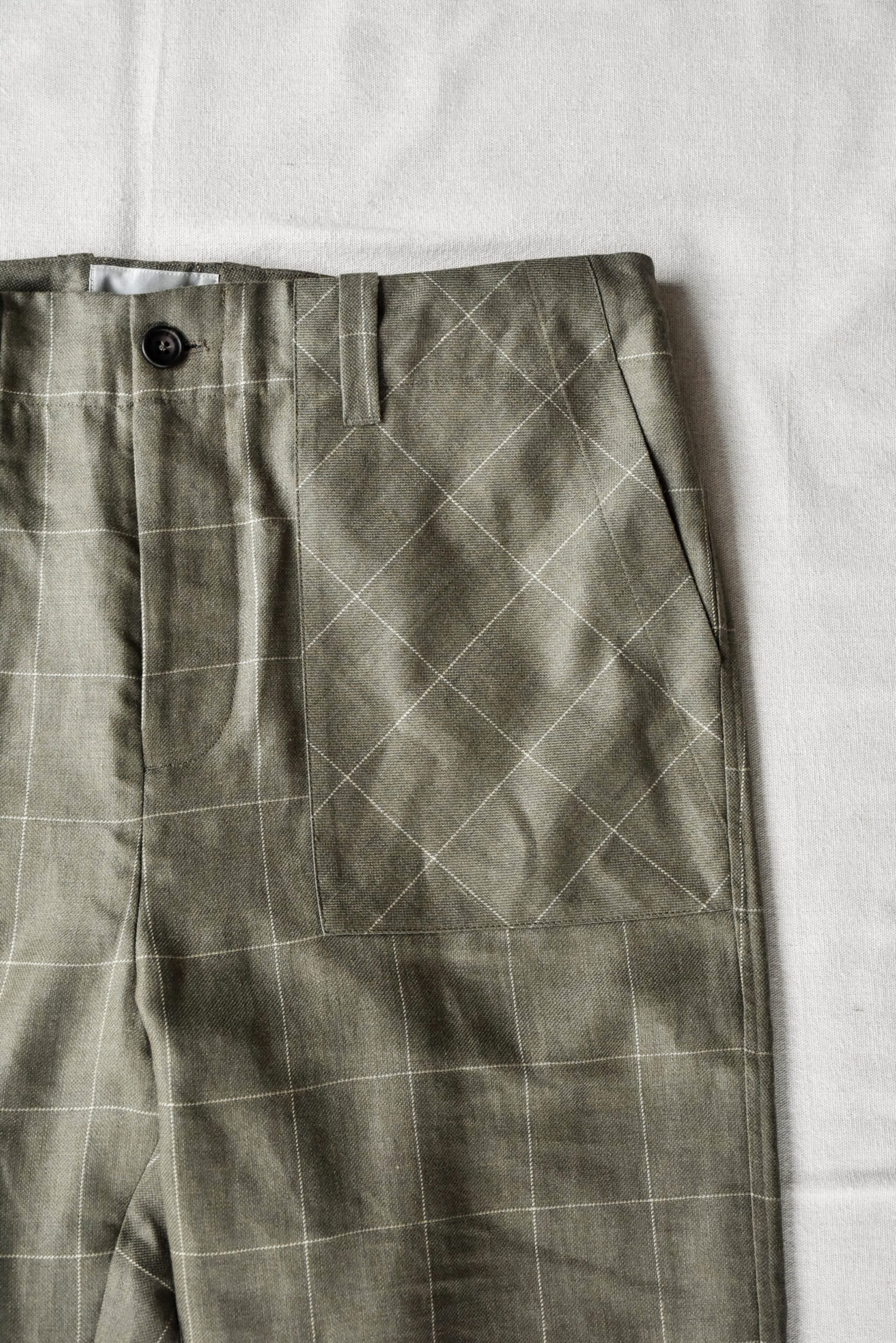 QUILP SCOTT Baker Pants Wool Linen Windowpane Olive