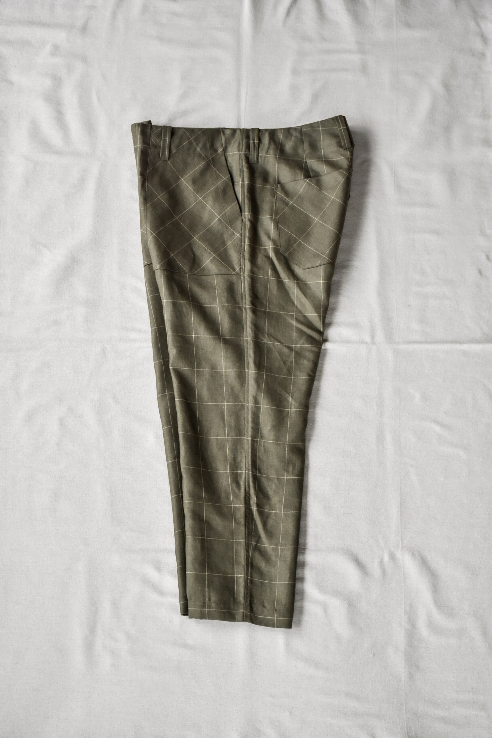 QUILP SCOTT Baker Pants Wool Linen Windowpane Olive