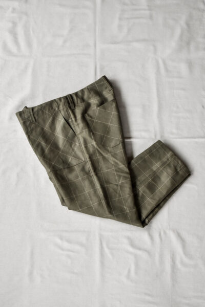 QUILP SCOTT Baker Pants Wool Linen Windowpane Olive