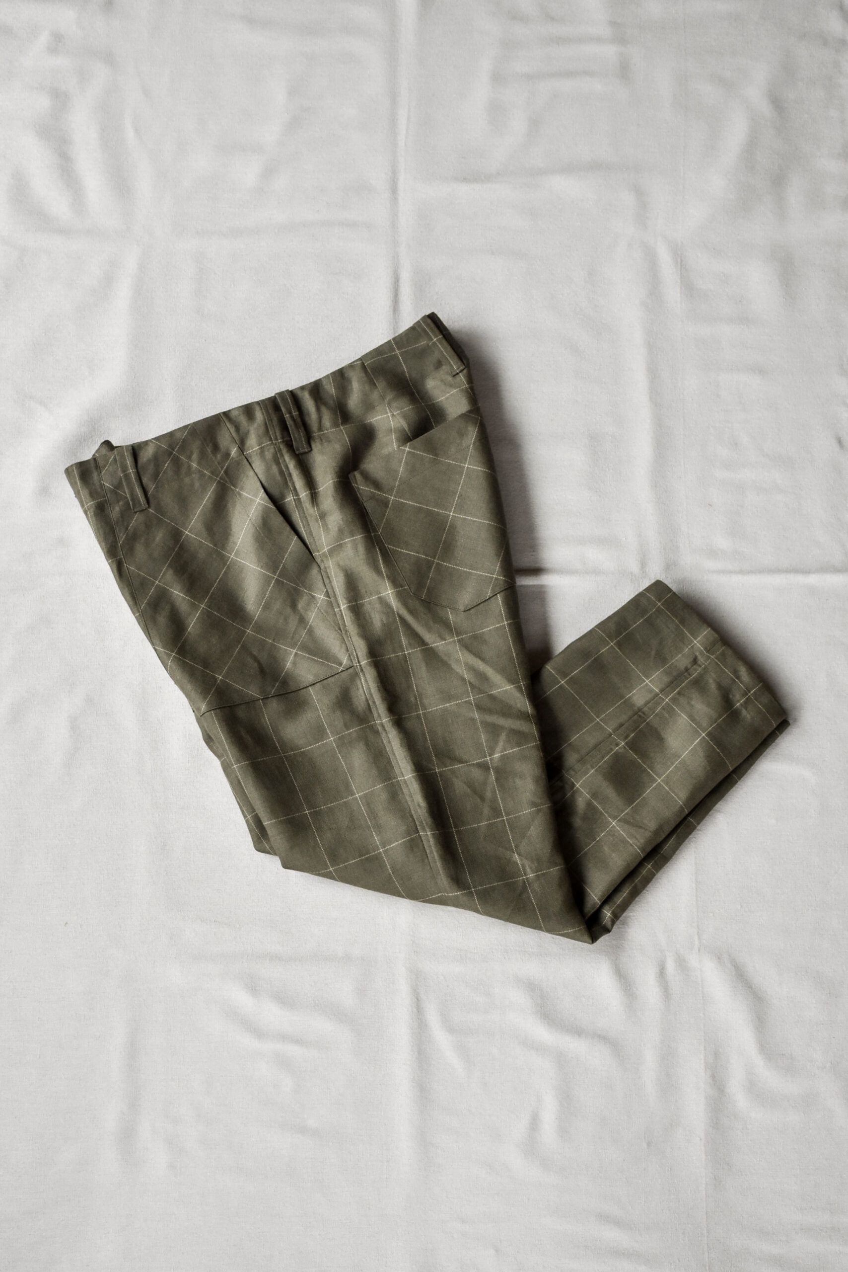 QUILP SCOTT Baker Pants Wool Linen Windowpane Olive