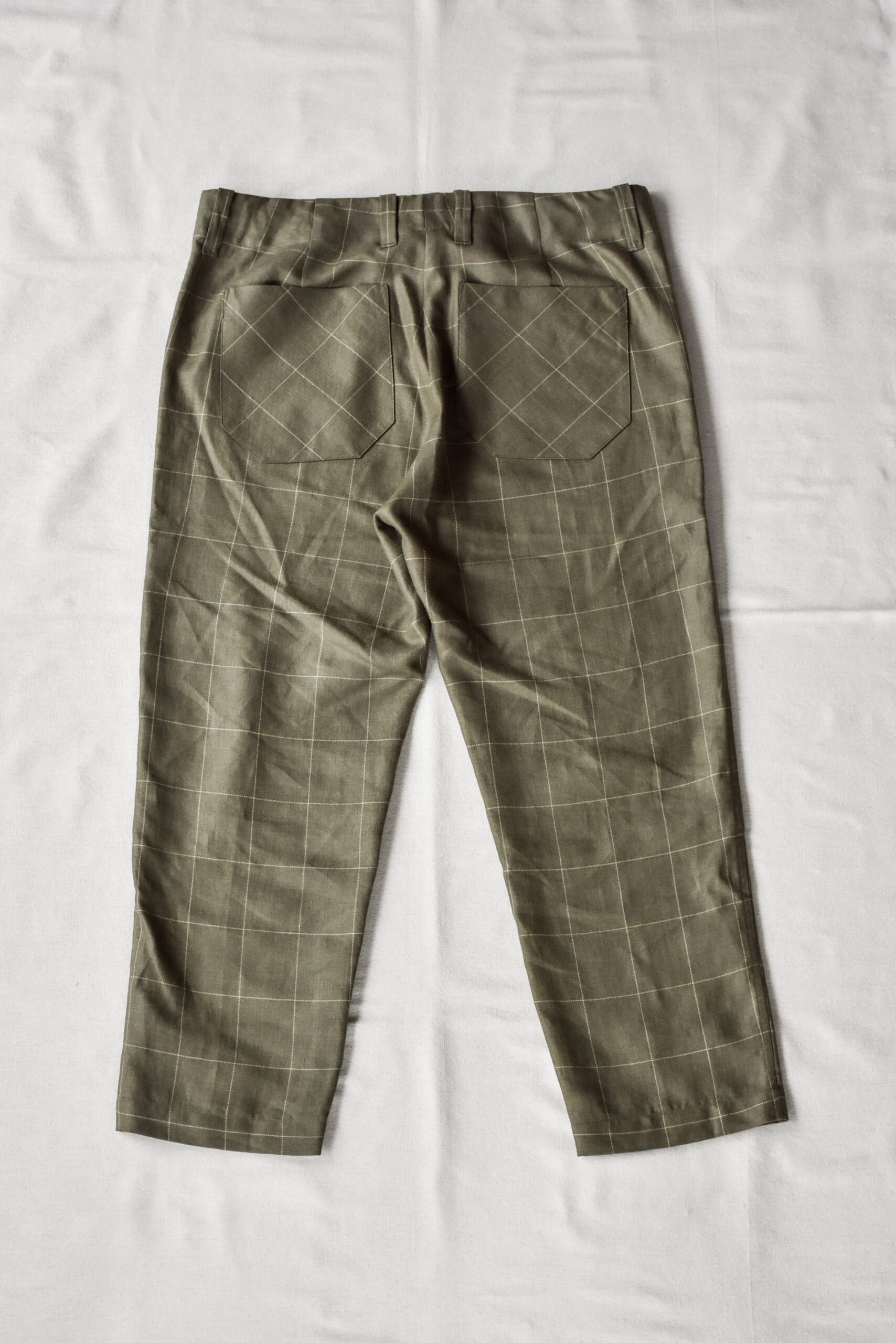 QUILP SCOTT Baker Pants Wool Linen Windowpane Olive