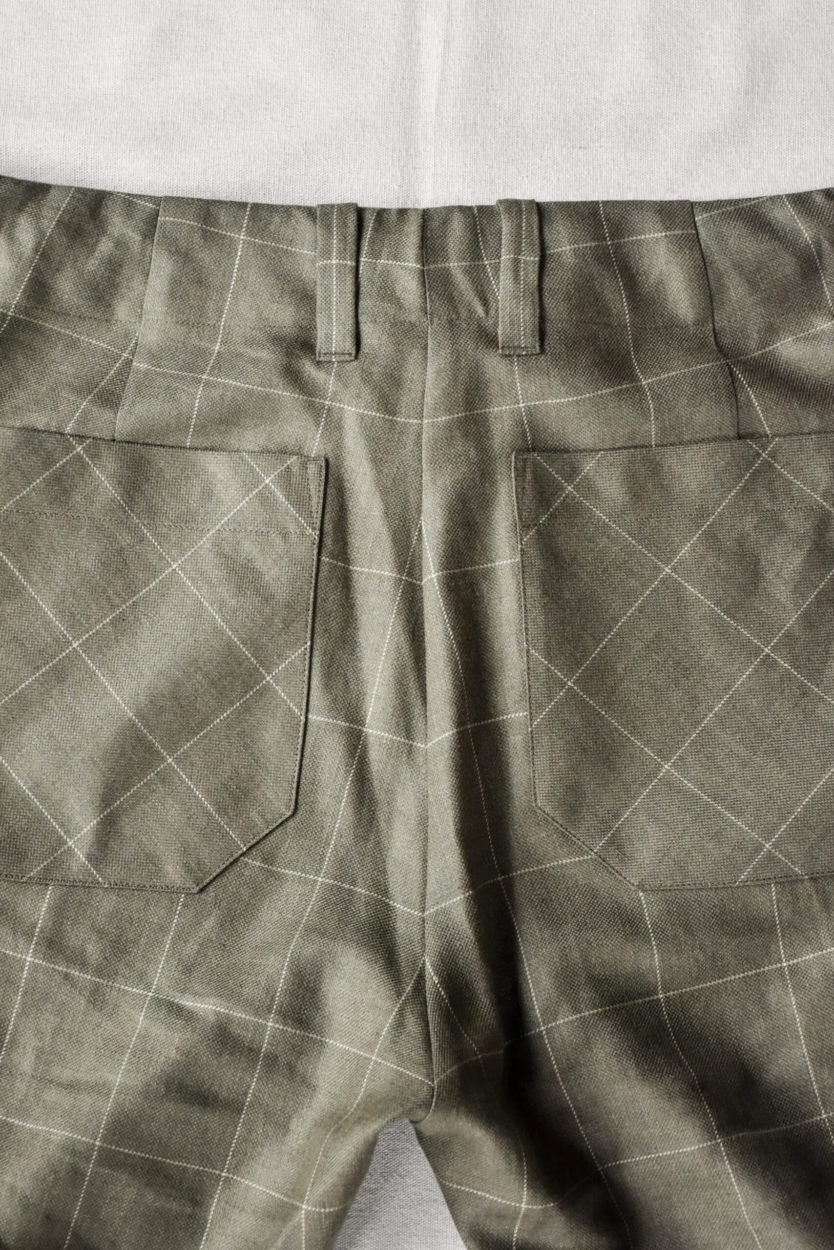 QUILP SCOTT Baker Pants Wool Linen Windowpane Olive
