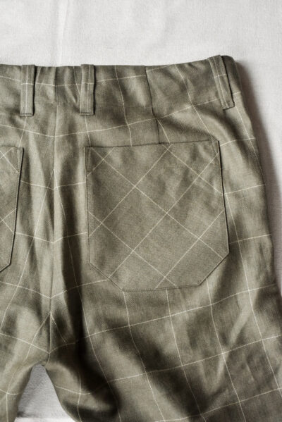 QUILP SCOTT Baker Pants Wool Linen Windowpane Olive