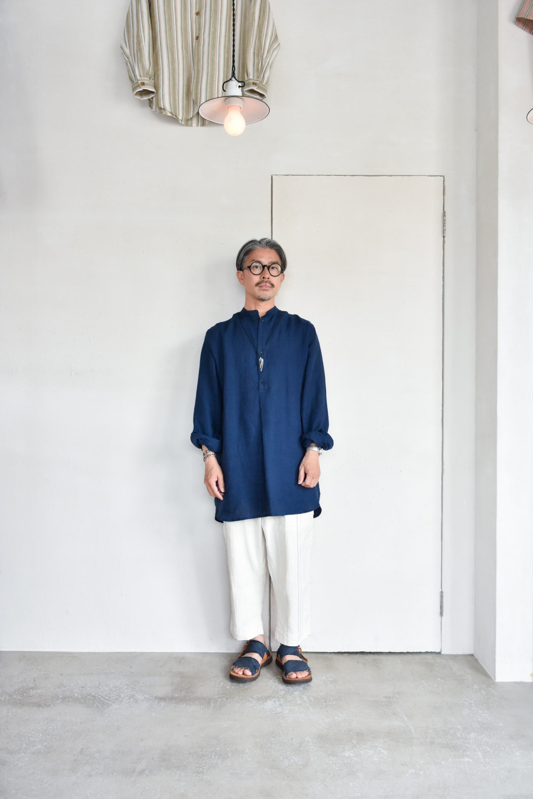 HOPPER‘S BRUNCH Linen Check Easy Pants Natural