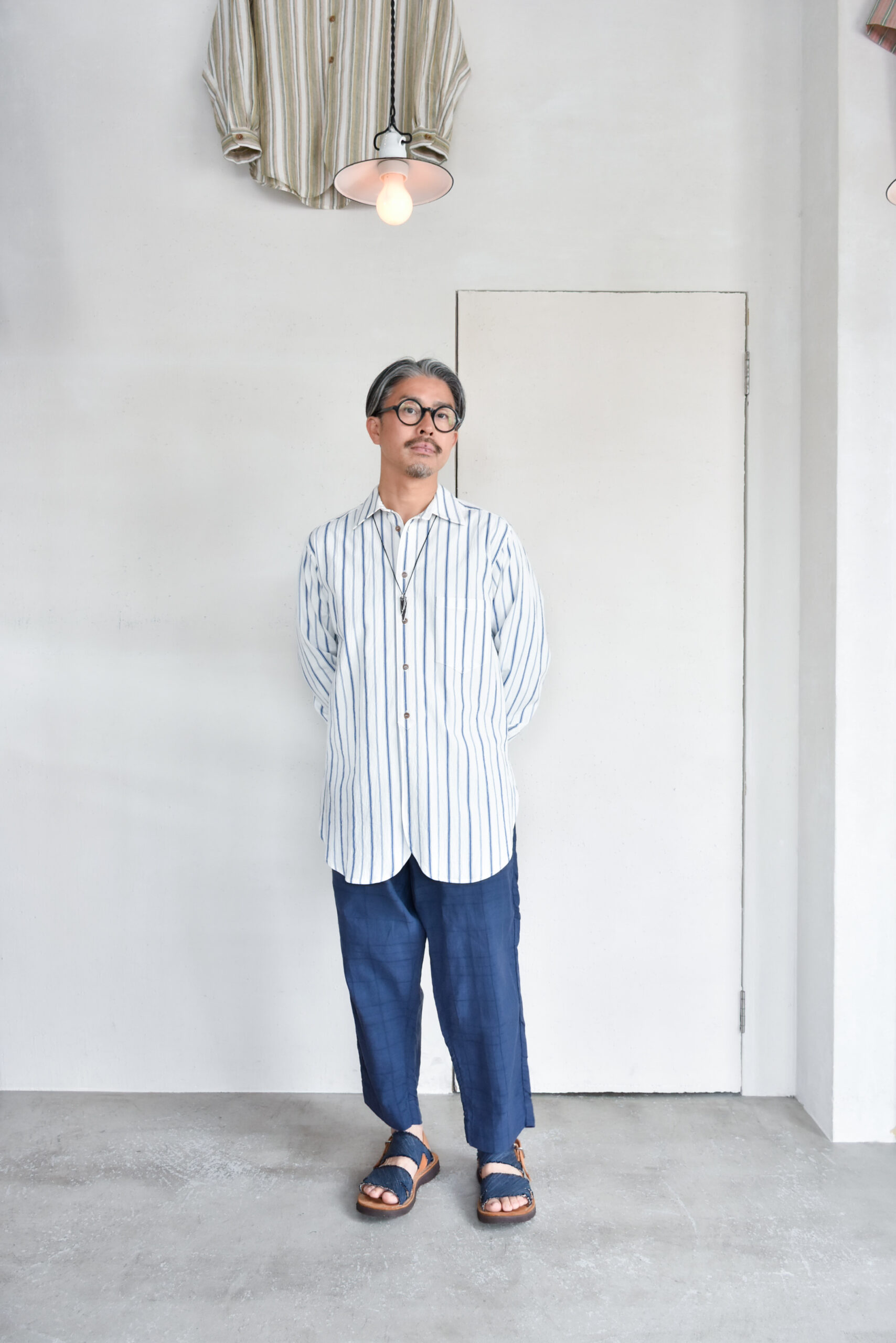 HOPPER‘S BRUNCH Linen Check Easy Pants Indigo