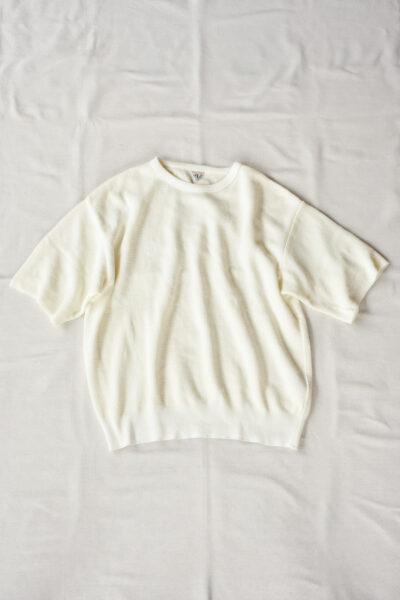 FilMelange CASEY Half Cardigan Stitch Cotton Knit T-Shirt White