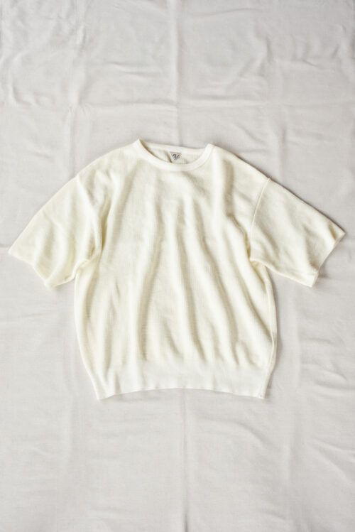 FilMelange CASEY Half Cardigan Stitch Cotton Knit T-Shirt White