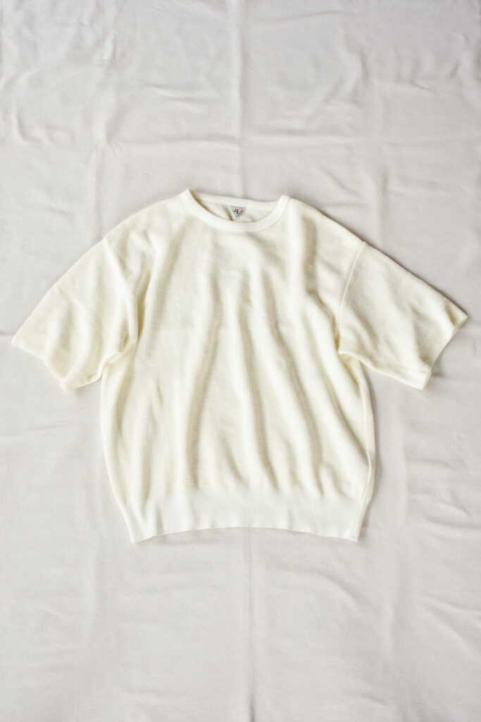 FilMelange CASEY Half Cardigan Stitch Cotton Knit T-Shirt White