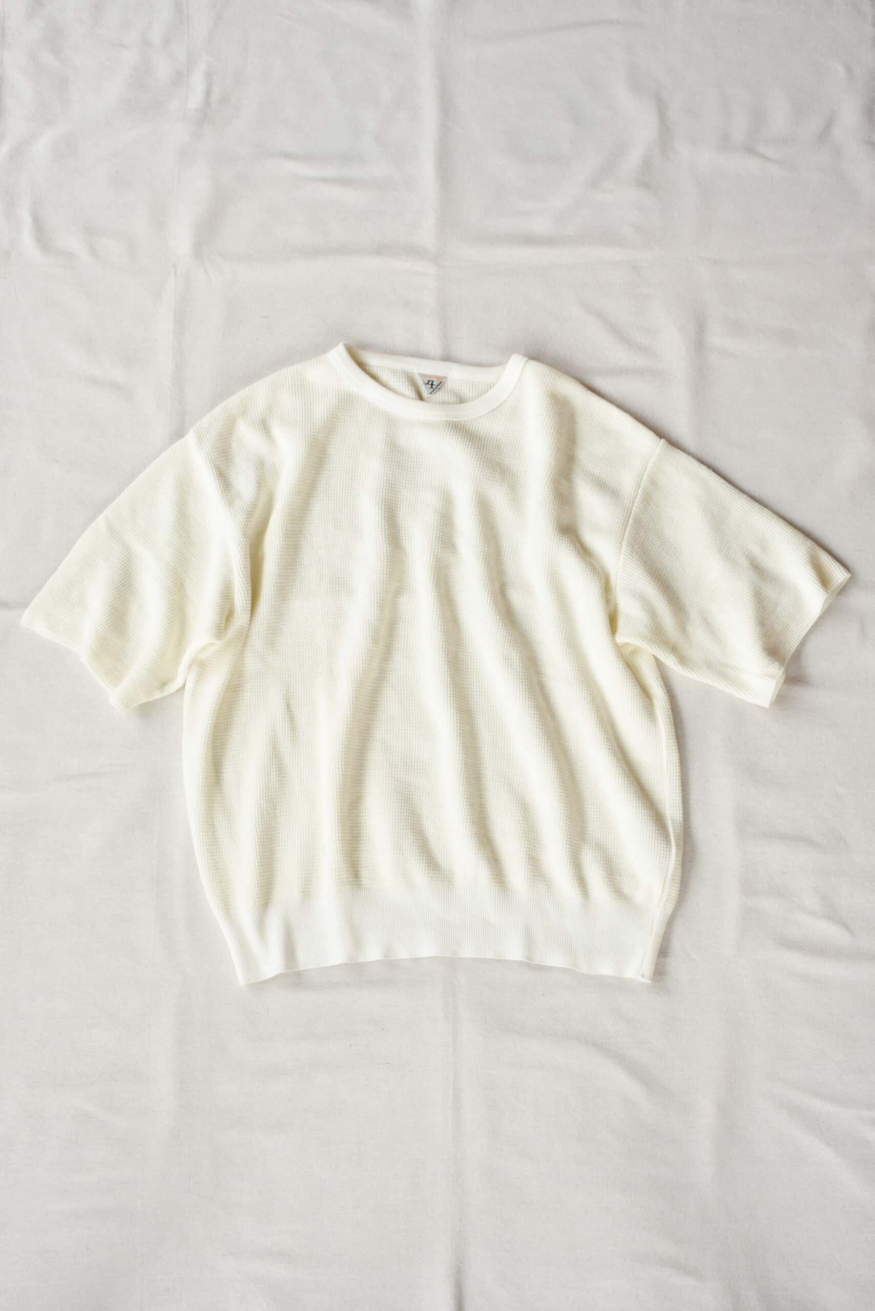 FilMelange CASEY Half Cardigan Stitch Cotton Knit T-Shirt White