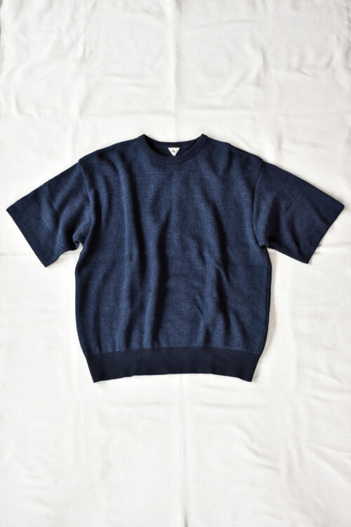 FilMelange CASEY Half Cardigan Stitch Cotton Knit T-Shirt Navy Melange
