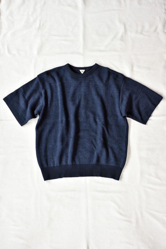 FilMelange CASEY Half Cardigan Stitch Cotton Knit T-Shirt Navy Melange