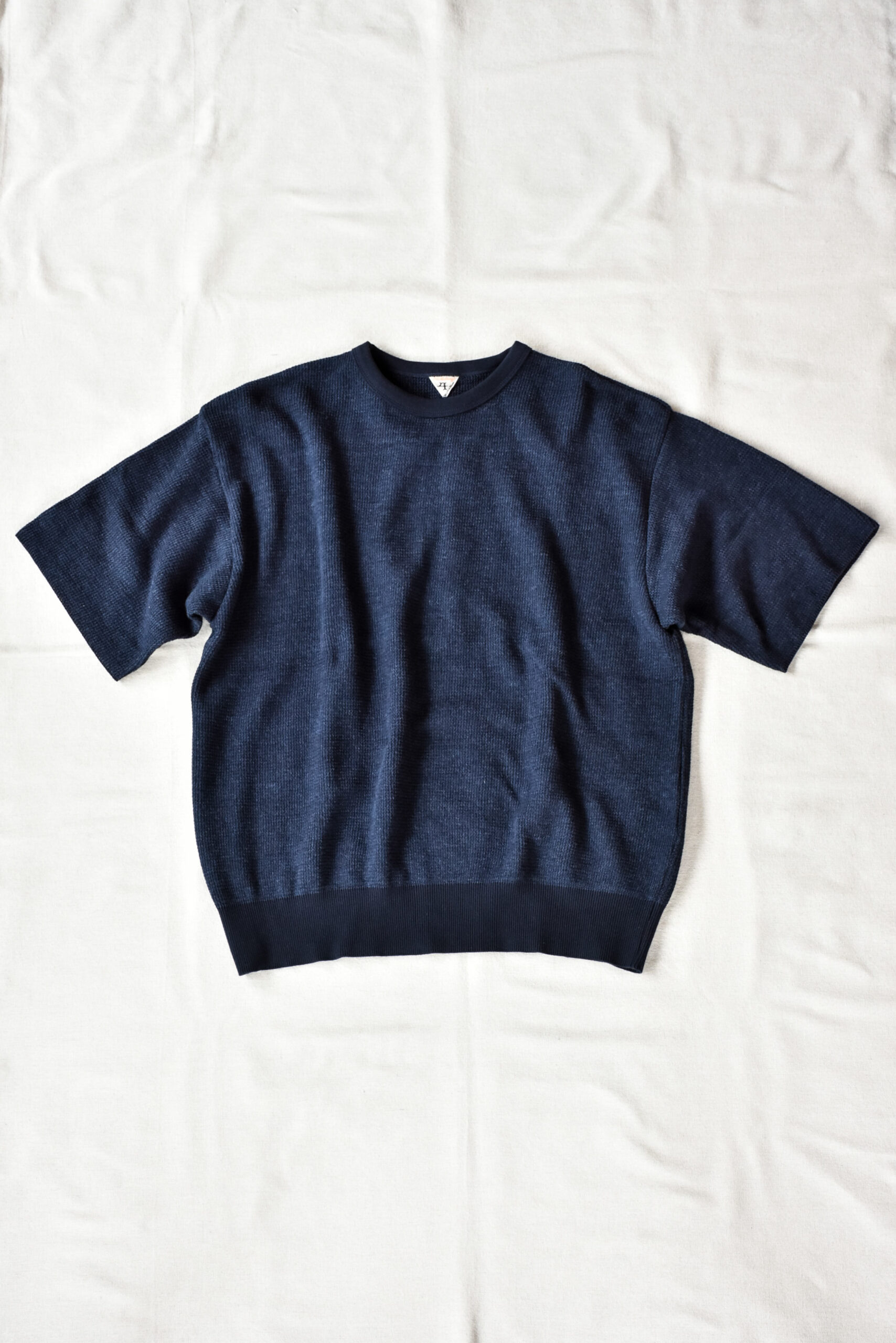 FilMelange CASEY Half Cardigan Stitch Cotton Knit T-Shirt Navy Melange