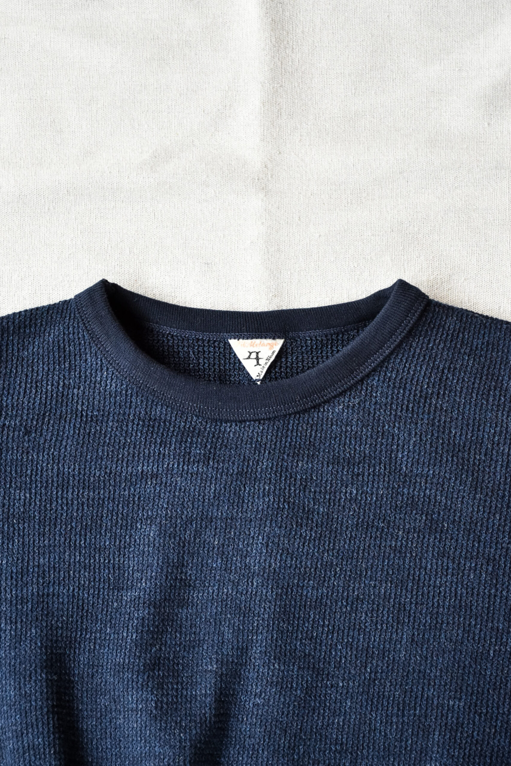 FilMelange CASEY Half Cardigan Stitch Cotton Knit T-Shirt Navy Melange