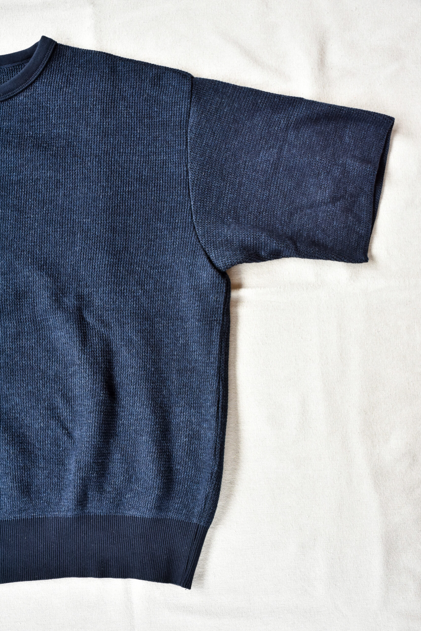 FilMelange CASEY Half Cardigan Stitch Cotton Knit T-Shirt Navy Melange
