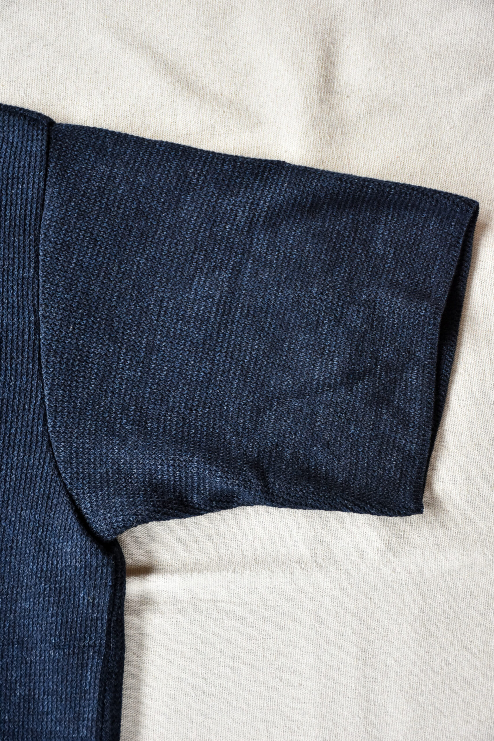 FilMelange CASEY Half Cardigan Stitch Cotton Knit T-Shirt Navy Melange