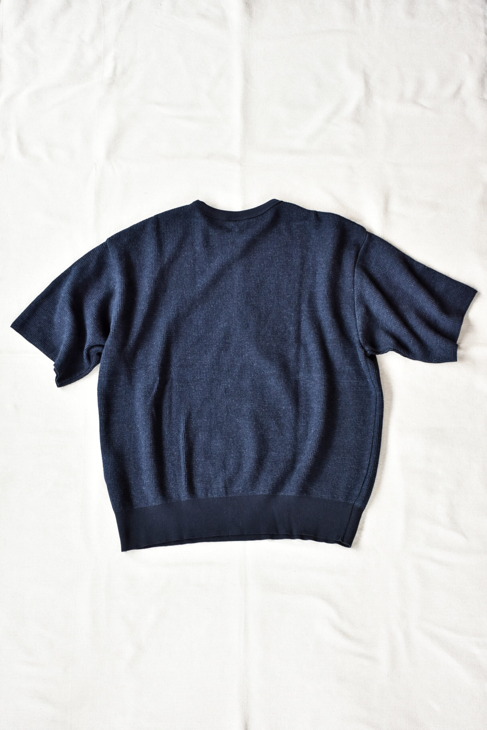 FilMelange CASEY Half Cardigan Stitch Cotton Knit T-Shirt Navy Melange