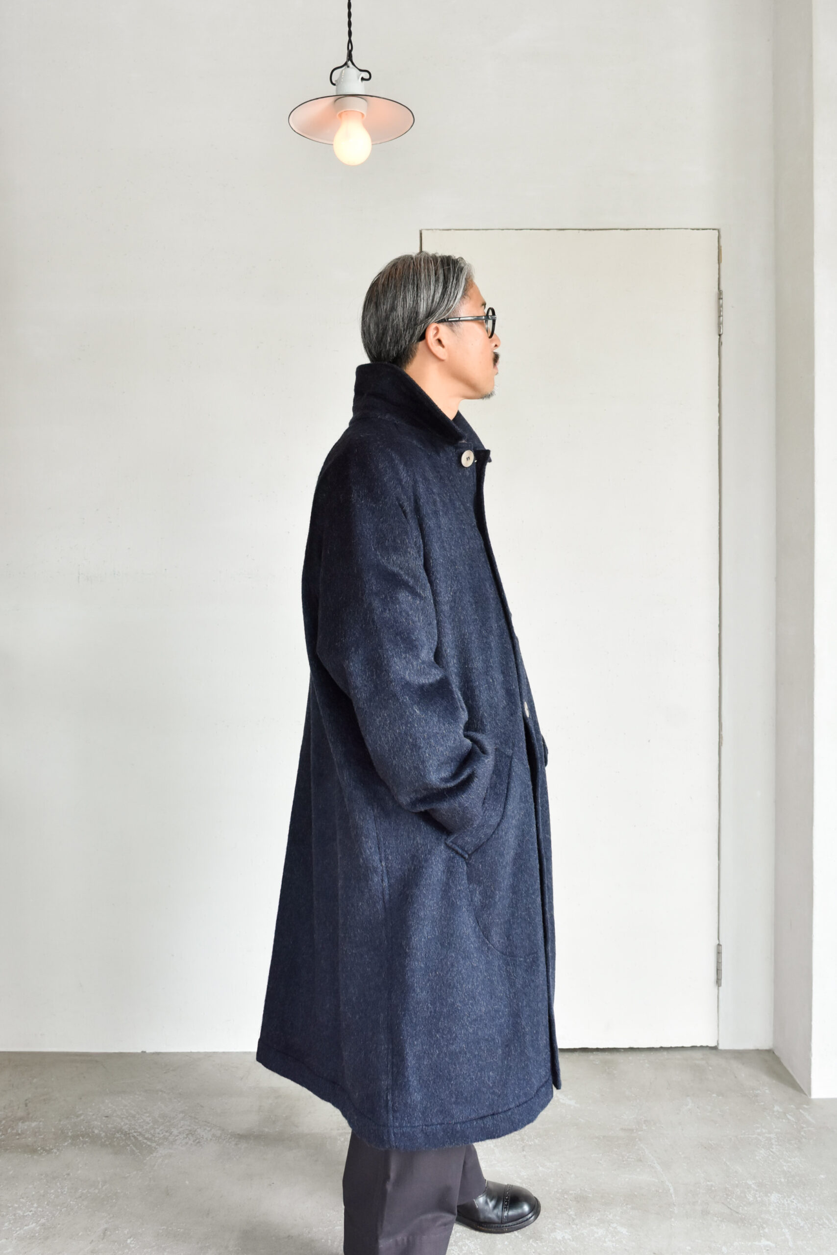 Frank Leder Navy Wool Alpaca Duster Coat