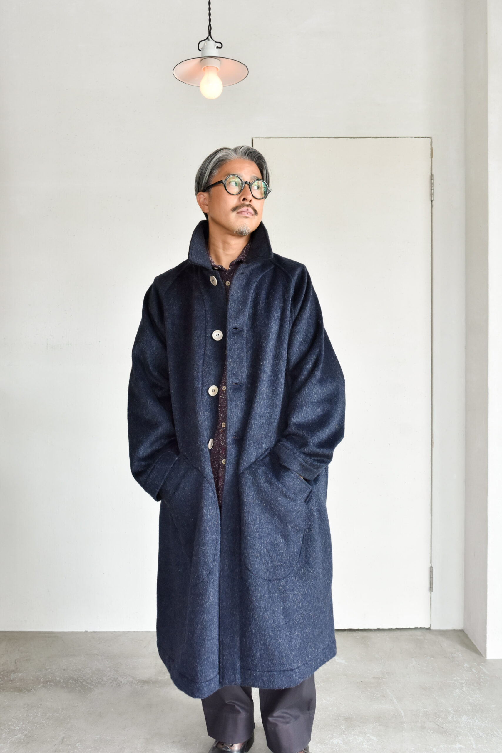 Frank Leder Navy Wool Alpaca Duster Coat