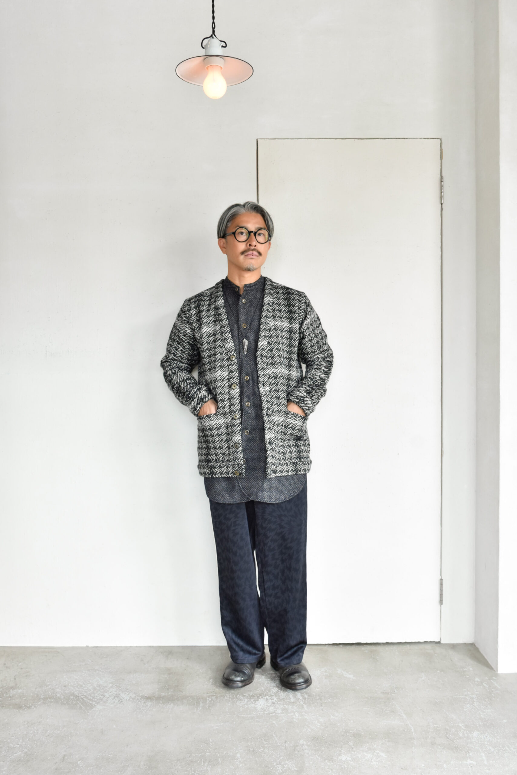 Frank Leder Black White Chequered Wool Cardigan