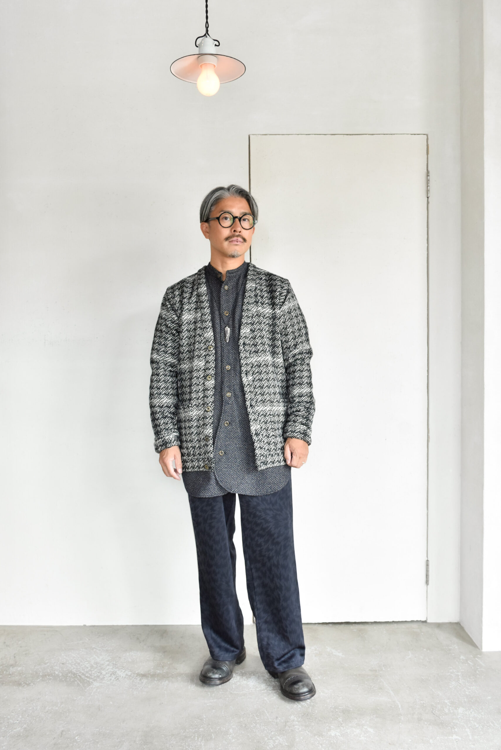 Frank Leder Black White Chequered Wool Cardigan