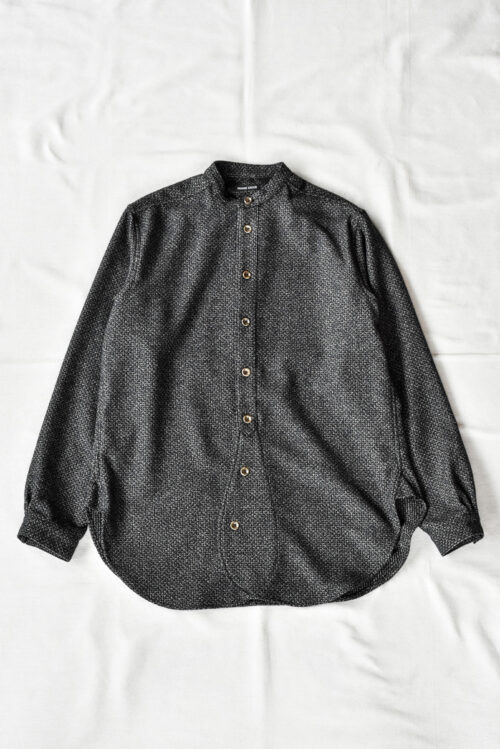 Frank Leder Dark Blue Structured Wool Bohemia Stand Collar Shirt