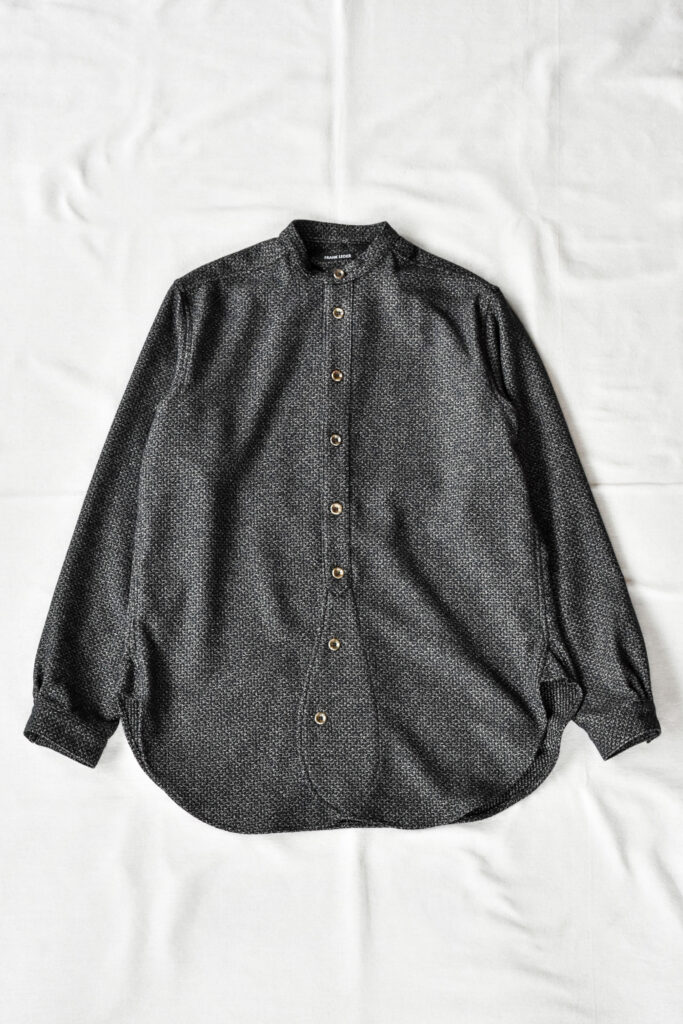 Frank Leder Dark Blue Structured Wool Bohemia Stand Collar Shirt